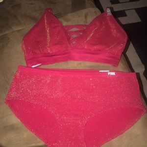 NWT PINK bralette and panty in a hot sparkly red!!
